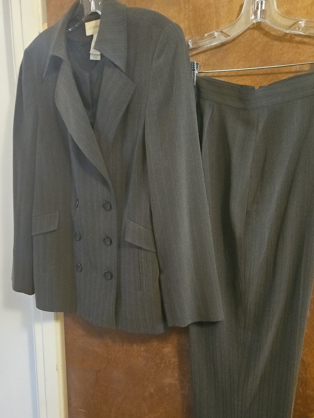 Liz Claiborne Women's Charcoal Pinstripe Double-Breasted Suit
